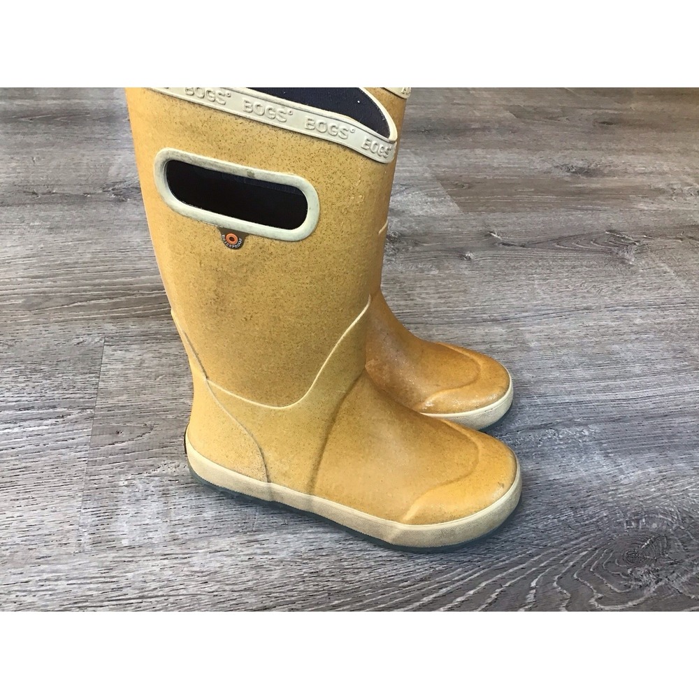 Bogs Boots Youth Size 2 Yellow Glitter Rain Rubber Classic Pull On Boot